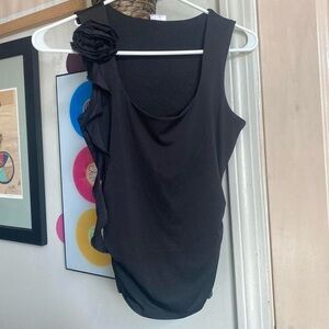 Elegant Black Sleeveless Top with Floral Detail